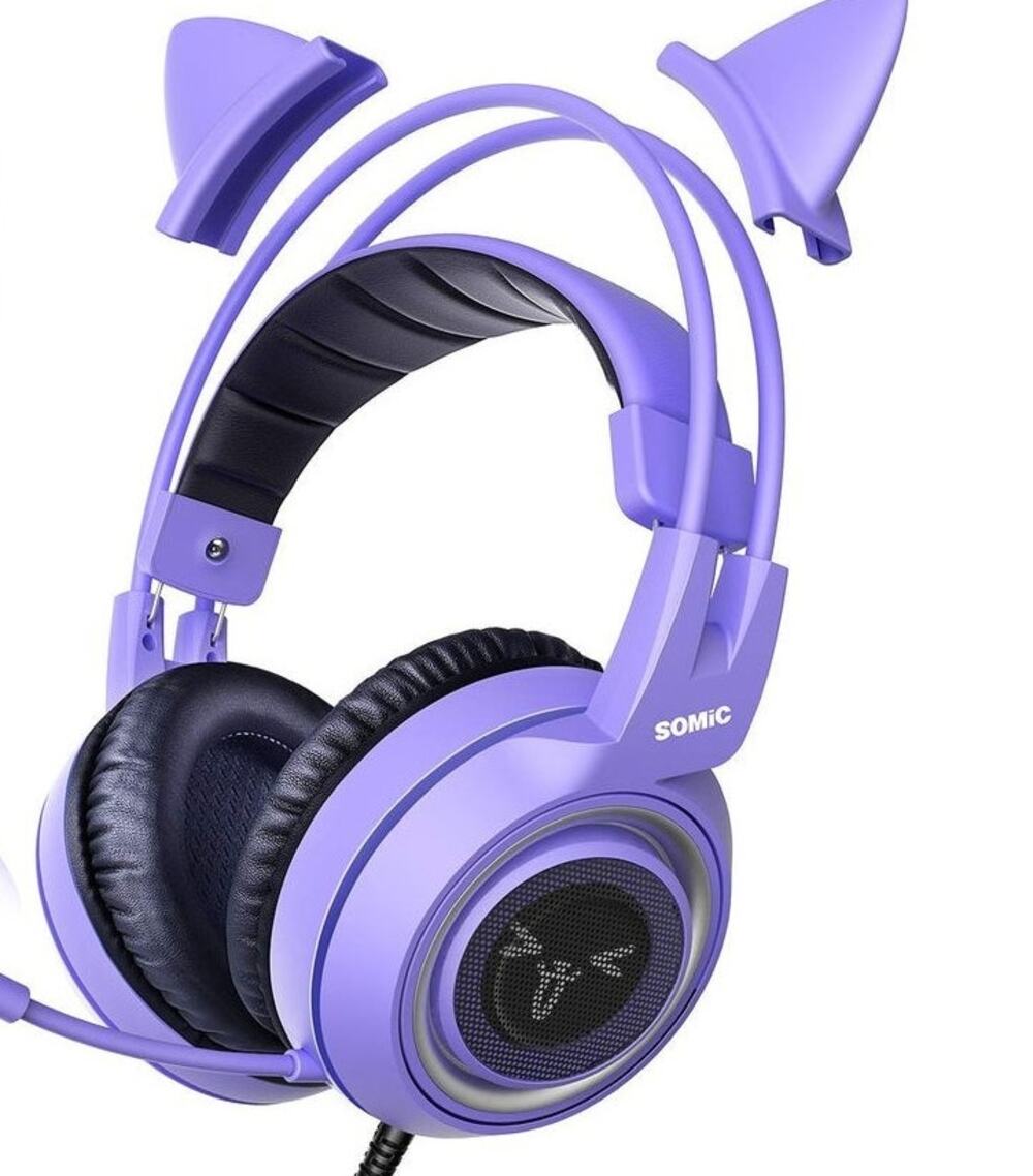 SOMIC G951S Purple Gaming Headset Cat Ear Mic PS5 Xbox PC 3.5mm Noise Cancel